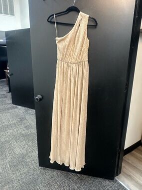 Dress the Population Champagne One-Shoulder Metallic Evening Gown